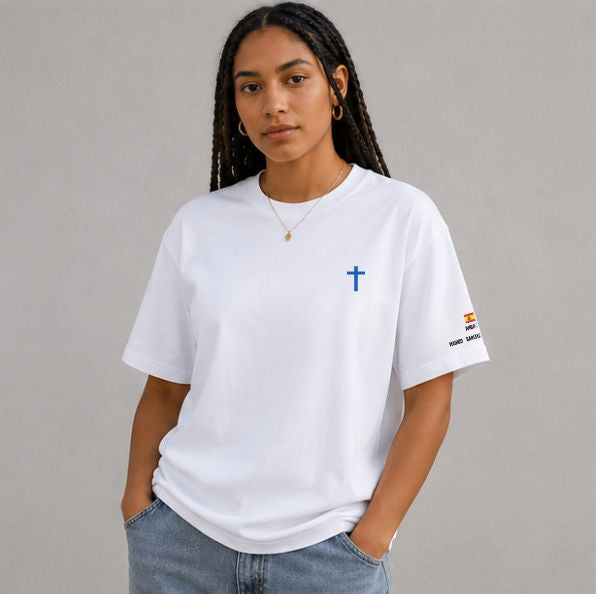 Camiseta AZUL COLECCIÓN PAPA LEÓN XIV "DAME LA PAZ"