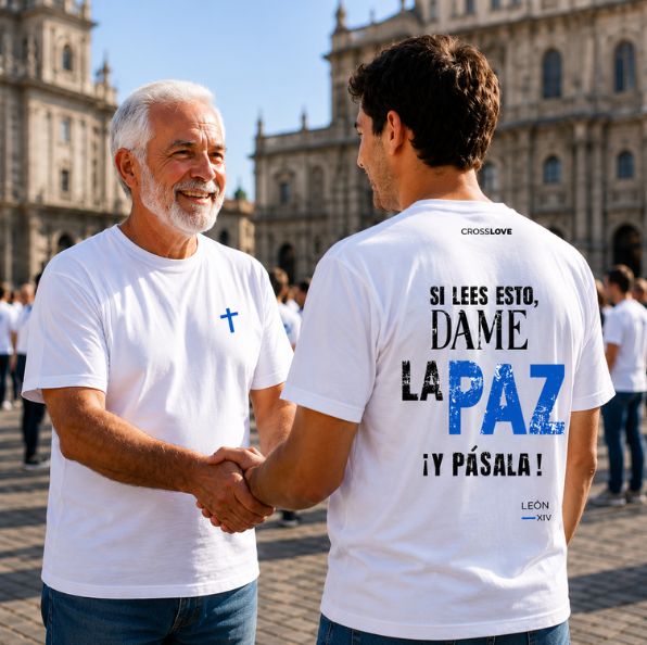 Camiseta AZUL COLECCIÓN PAPA LEÓN XIV "DAME LA PAZ"