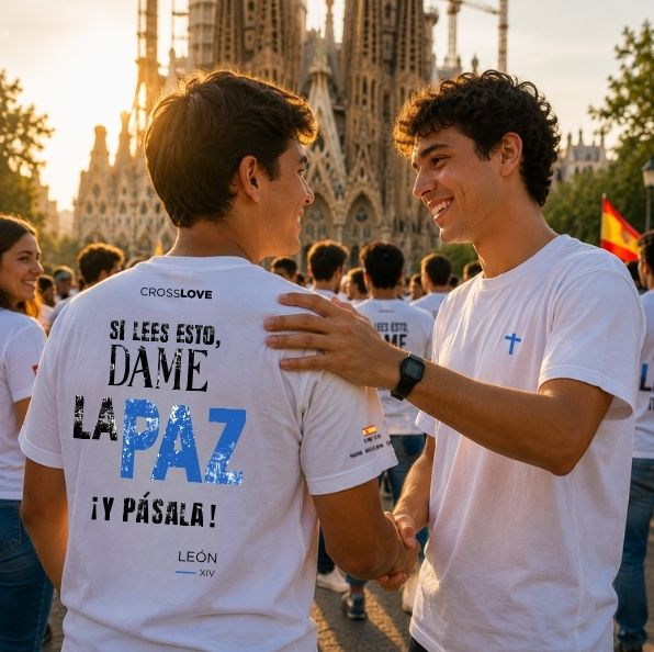 Camiseta AZUL COLECCIÓN PAPA LEÓN XIV "DAME LA PAZ"