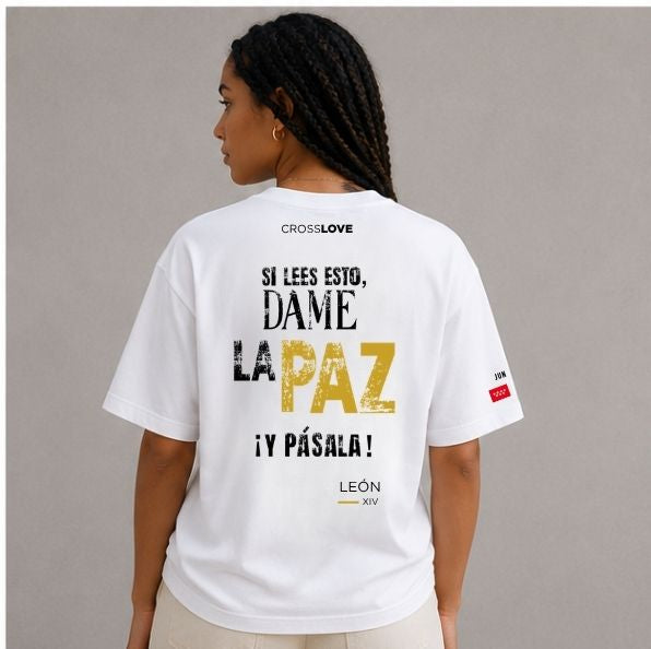 Camiseta  DORADA COLECCIÓN PAPA LEÓN XIV "DAME LA PAZ"