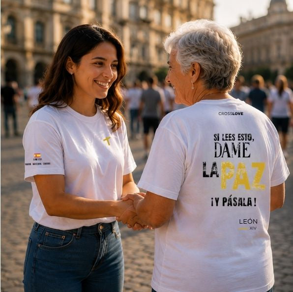 Camiseta  DORADA COLECCIÓN PAPA LEÓN XIV "DAME LA PAZ"